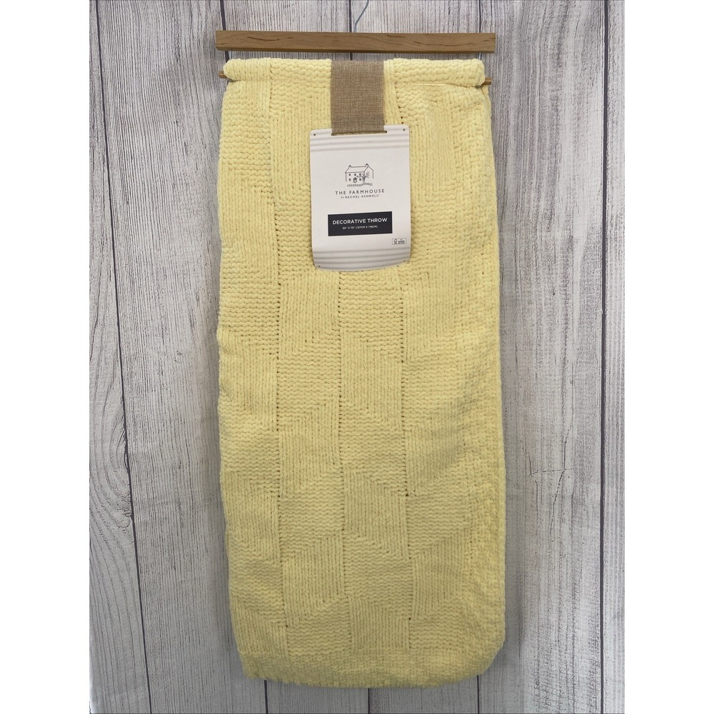 Rachel Ashwell Throw Blanket 50x70 Yellow Chenille Chunky Knit Spring Soft